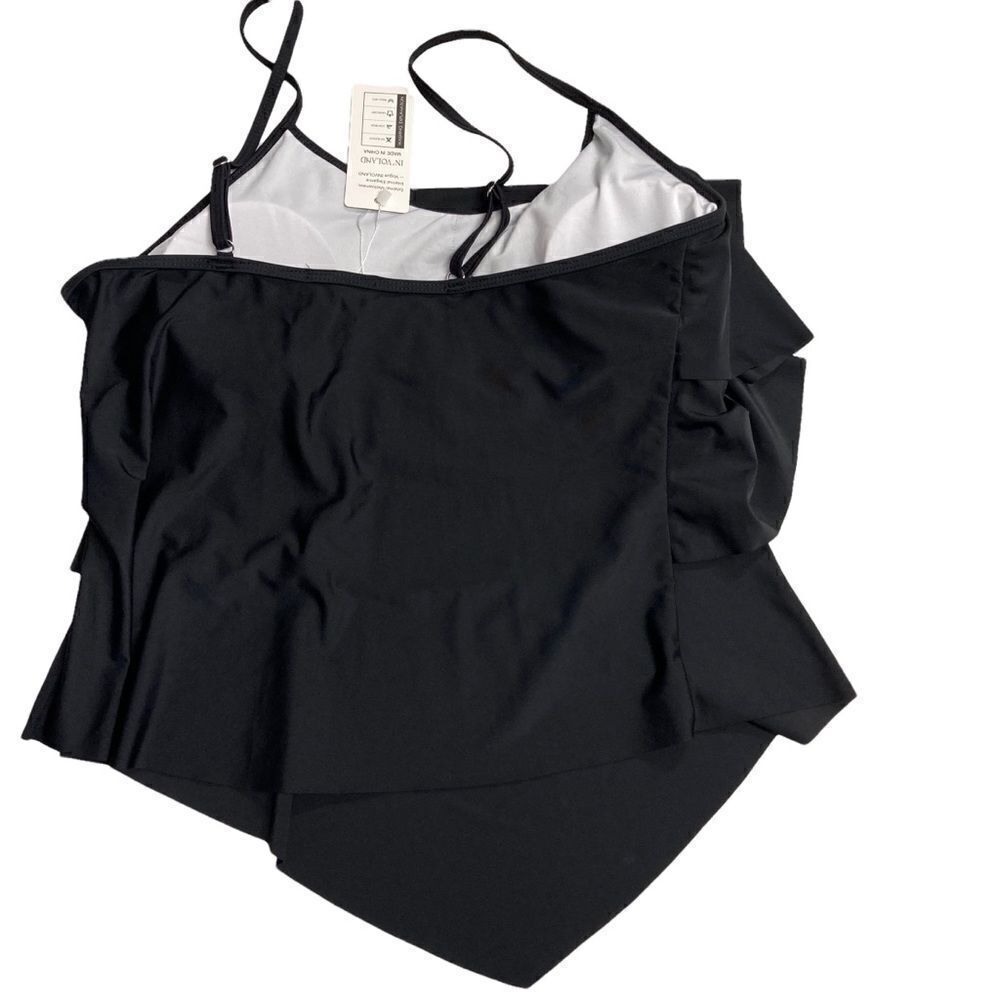IN’VOLAND Women’s Black Swimsuit‎ Top, Asymmetrical Hem Padded Size 18W New